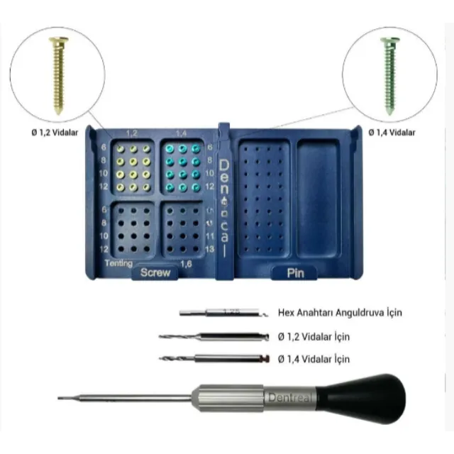 Dentreal Bonefix GBR Titanyum Kemik,Plate,Mesh Sabitleme Mini Vida Seti  - 1,2 & 1,4 mm Vidalar photo