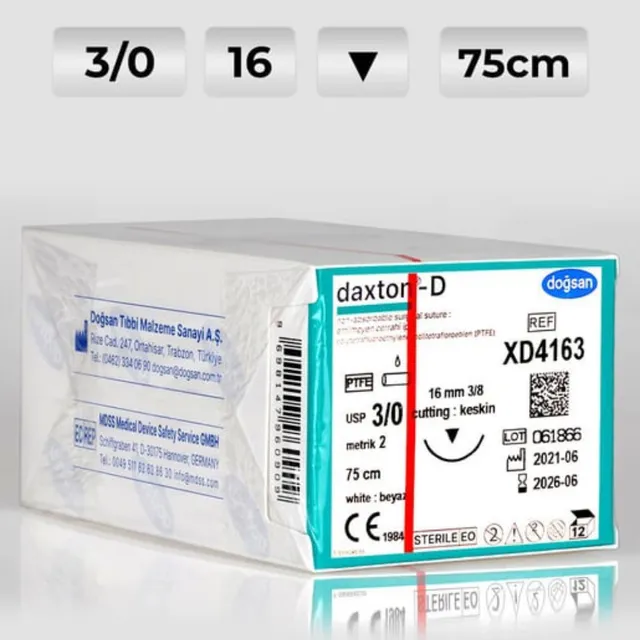 Doğsan Daxton-D 3/0 16 3/8 Keskin(▼) 75cm TEFLON Emilemeyen Sütür  photo