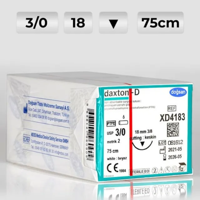 Doğsan Daxton-D 3/0 18 3/8 Keskin(▼) 75cm TEFLON Emilemeyen Sütür photo