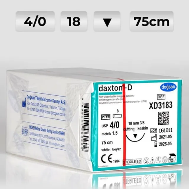 Doğsan Daxton-D 4/0 18 3/8 Keskin(▼) 75cm TEFLON Emilemeyen Sütür  photo