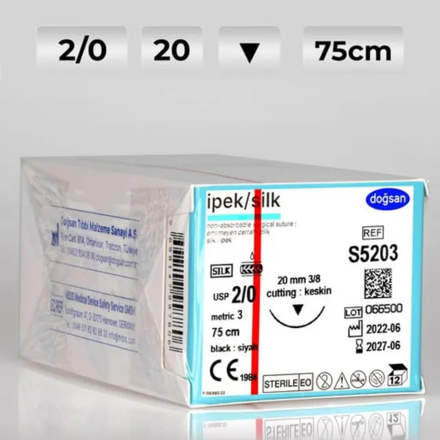 Doğsan İpek 2/0 20 3/8 Keskin(▼) 75cm Emilemeyen Sütur photo