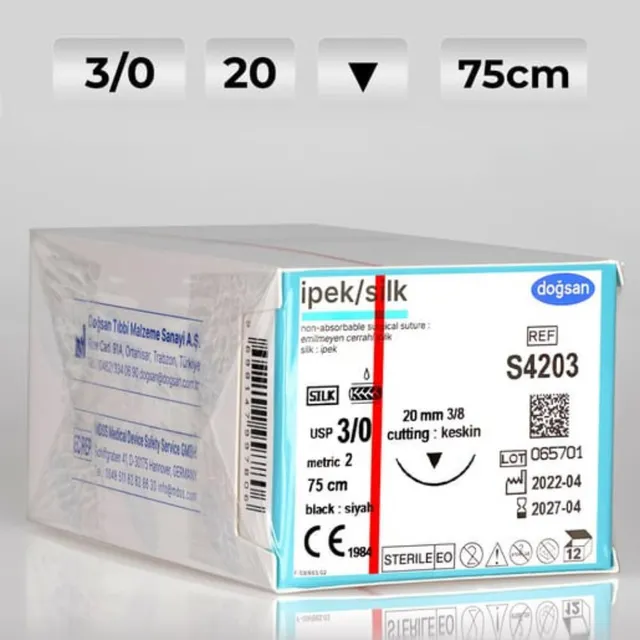 Doğsan İpek 3/0 20 3/8 Keskin(▼) 75cm Emilemeyen Sütur photo