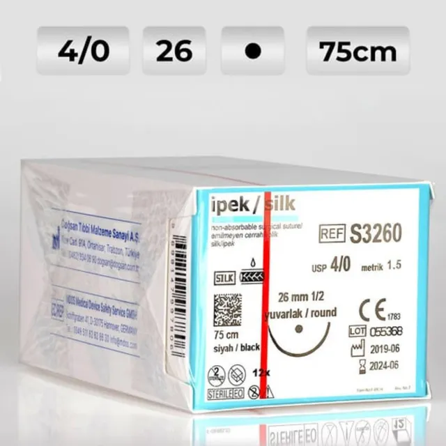 Doğsan İpek 4/0 26 3/8 Keskin(▼) 75cm Emilemeyen Sütur photo