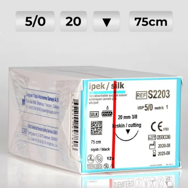 Doğsan İpek 5/0 20 3/8 Keskin(▼) 75cm Emilemeyen Sütur photo