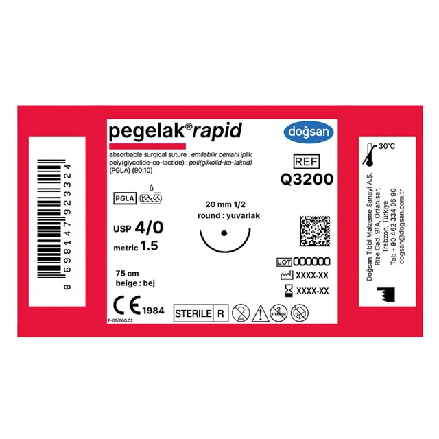 Doğsan Pegelak Rapid 4/0 26 1/2 Yuvarlak 75cm Emilebilir Sütür photo