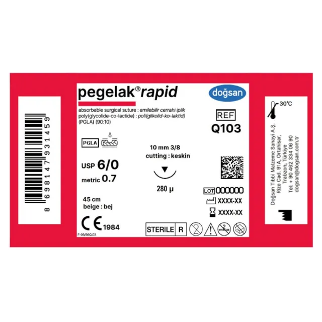 Doğsan Pegelak Rapid 6/0 10 3/8 Keskin(▼) 280µ 45cm Emilebilir Sütür photo