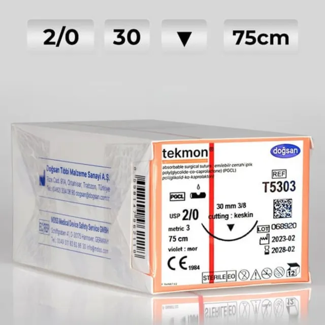 Doğsan Tekmon 2/0 30 1/2 Yuvarlak 75cm PGCL Emilebilir Sütür  photo