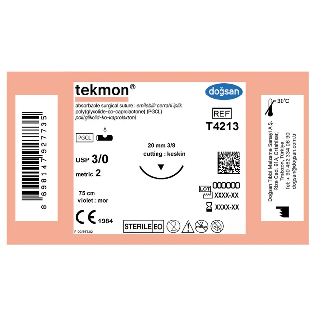 Doğsan Tekmon 3/0 20 3/8 Keskin(▼) 75cm PGCL Emilebilir Sütür  photo