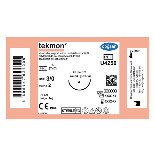 Doğsan Tekmon 3/0 25 3/8 Keskin(Δ) 45cm PGCL Emilebilir Sütür  photo