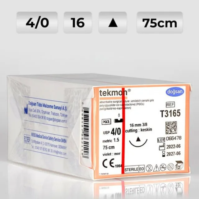 Doğsan Tekmon 4/0 16 3/8 Keskin(Δ) 75cm PGCL Emilebilir Sütür  photo