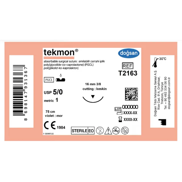 Doğsan Tekmon 5/0 16 3/8 Keskin(▼) 75cm PGCL Emilebilir Sütür  photo