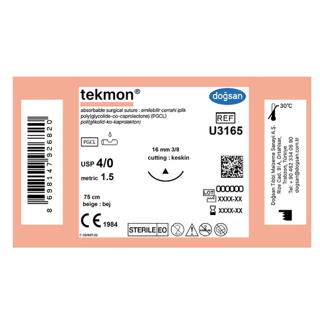 Doğsan Tekmon Bej 4/0 16 3/8 PL 75cm PGCL Emilebilir Sütür photo