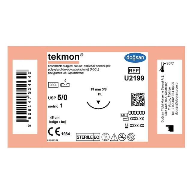 Doğsan Tekmon Bej 5/0 19 3/8 PL 45cm PGCL Emilebilir Sütür  photo