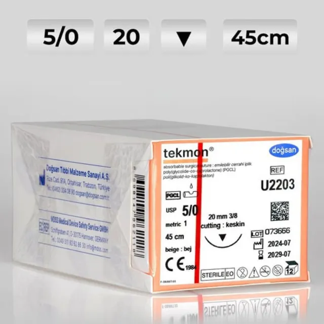 Doğsan Tekmon Bej 5/0 20 3/8 Keskin(▼) 45cm PGCL Emilebilir Sütür  photo